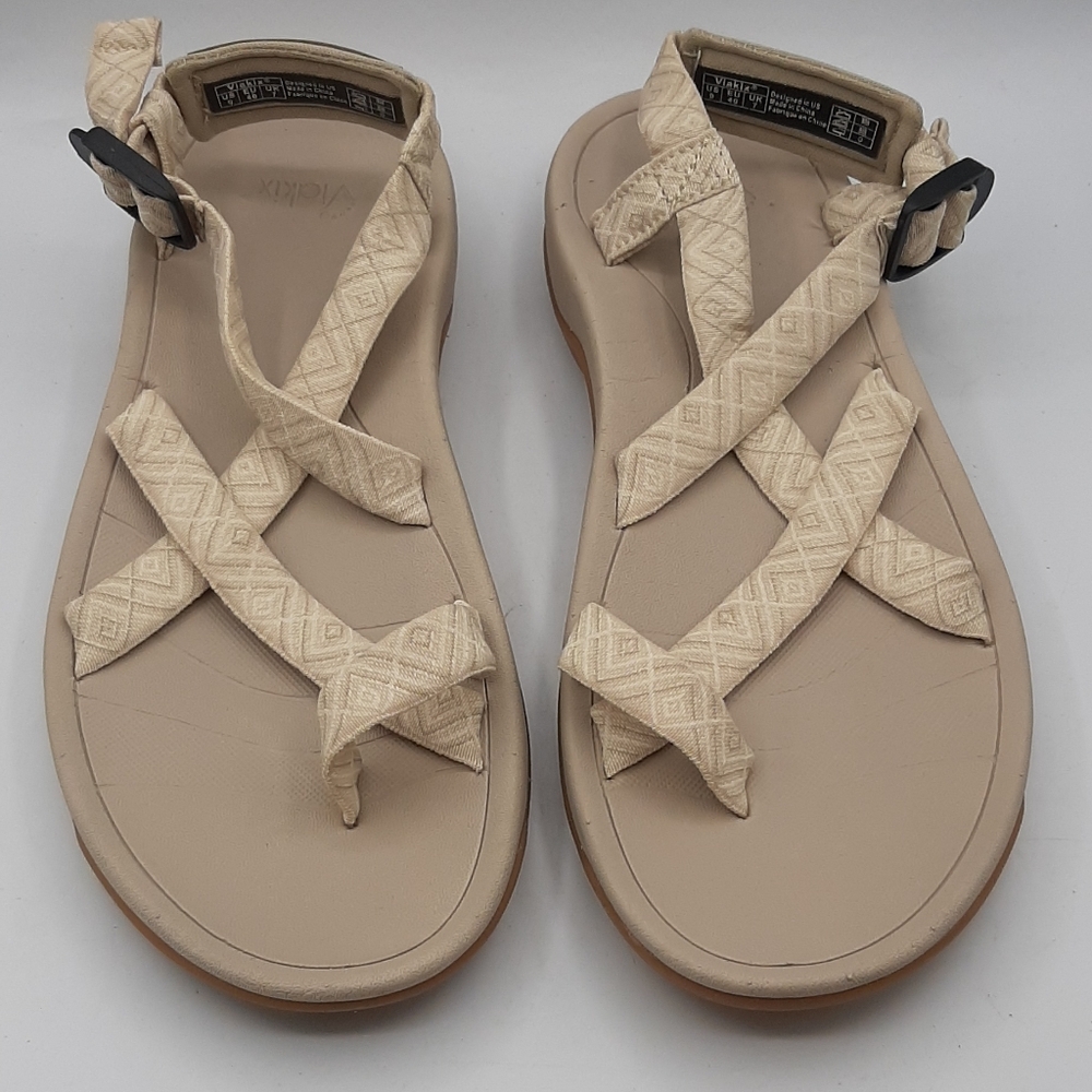 Viakix Arch Support Sandals Beige Strappy Hiking Women's Size 9 Great Shape